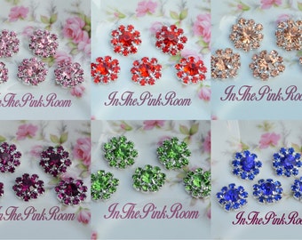 Rhinestone Flower Buttons Flat Back Embellishment, 12mm, 1/2" diamante, jewels, gemstones, Bridal Weddig, Choose color(s),  (Multi) S100