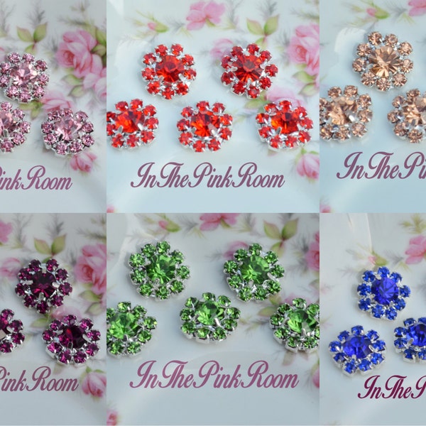 Rhinestone Flower Buttons Flat Back Embellishment, 12mm, 1/2" diamante, jewels, gemstones, Bridal Weddig, Choose color(s),  (Multi) S100