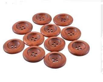 5 Wood Buttons Red Brown wooden buttons 30mm, 1 1/8"  For Sewing Garments Coat Crafts Art BW004-30, S15