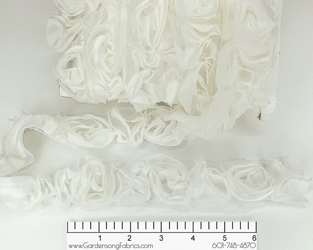 White Shabby Flower Trim by the Yard, White Shabby Rose Trim, Shabby