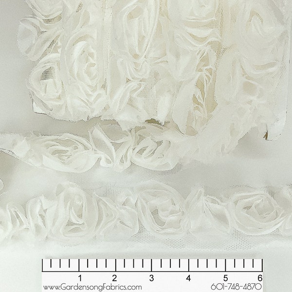 White shabby flower trim by the yard, white shabby rose trim, shabby trim, chiffon trim, flowers by the yard