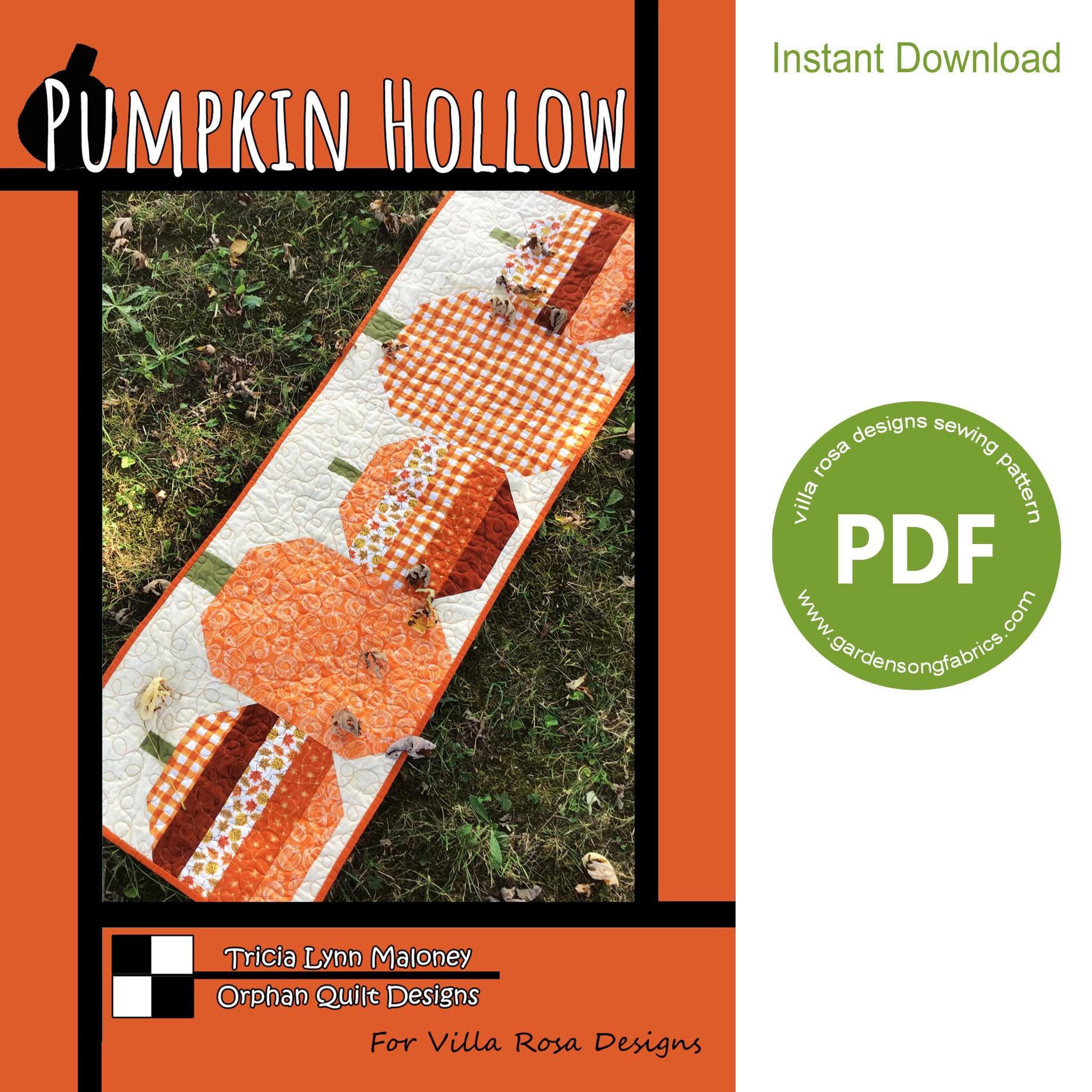 Pattern "Pumpkin Hollow" PDF Table Runner Pattern by Villa Rosa Designs - Instant Download