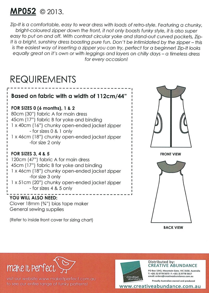 Pattern zip-it Girl's Dress Pattern by Make It | Etsy