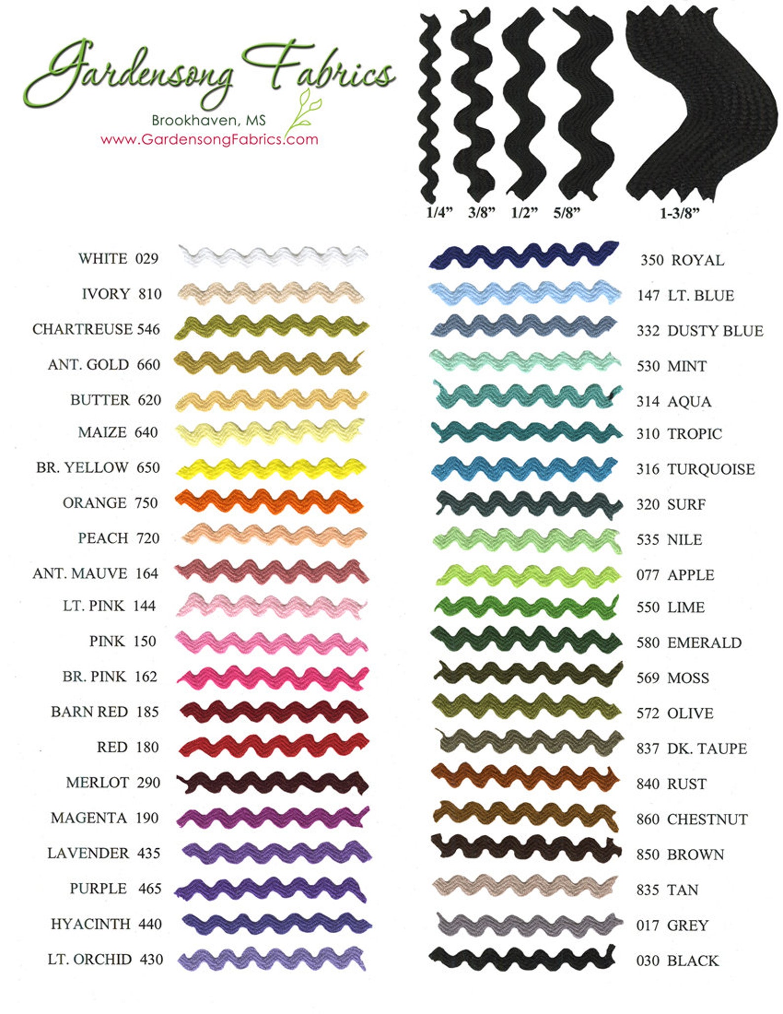 Sample Color Card Ric Rac, Ric Rac Colors Etsy