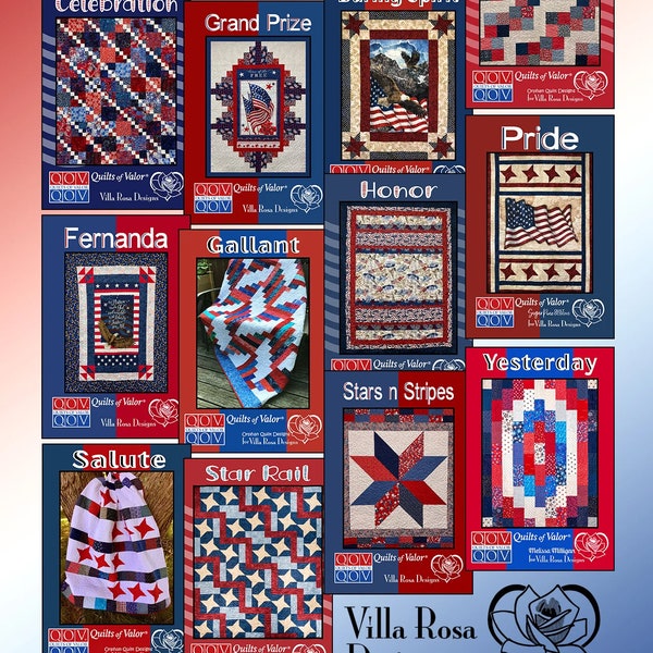 12 Quilts of Valor Pattern Bundle RD007 by Villa Rosa Designs RD007 Sewing Card Instructions  **not a PDF design**