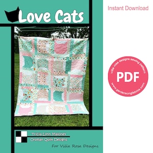 Padrão de colcha Love Cats em PDF OQ064 da Villa Rosa Designs - Download instantâneo