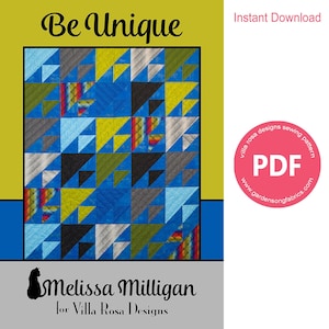 Be Unique PDF Quiltmönster – Villa Rosa Designs Direktnedladdning, Fat Quarter Quilt, Självsäker Nybörjarquiltare (MM013)