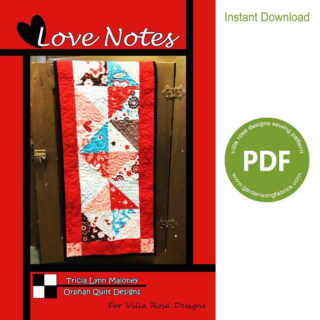 Love Notes PDF Table Runner Pattern by Villa Rosa Designs - Instant ...