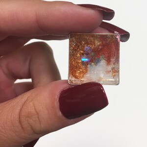 Square Silver Tone ring with Rust & White stone RI3 ~ Handmade Unique Ring