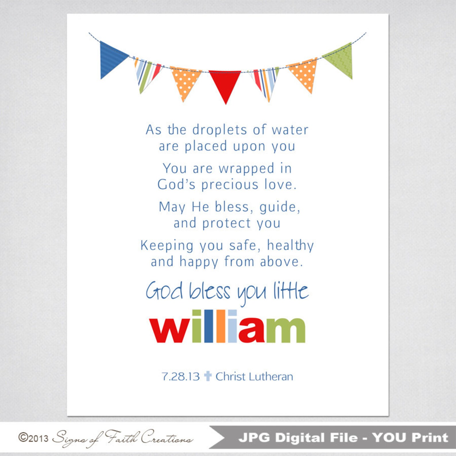 Personalized Boys Baptism Prayer Wall Art with Bunting Etsy