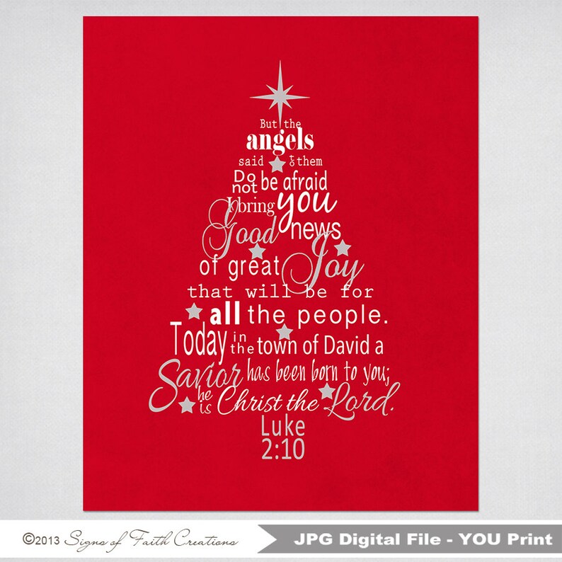 Christmas Tree Wall Art with Luke 2 Bible Verse in Red and Etsy