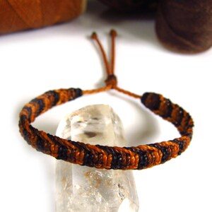 Camel/Orange Brown & Black Friendship Bracelet Handmade with Macrame Knots and Waxed Threads