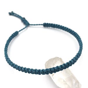 Petrol Blue Bracelet Woven with Waxed Thread | Casual Style Flat Shape | Water Resistant, Adjustable | Macrame | Handmade in France | #PP228