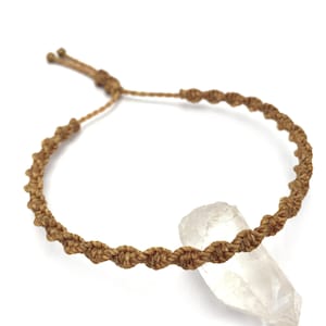 Light Brown Bracelet Woven with Waxed Thread | Casual Style Spiral Shape | Water Resistant Adjustable | Macrame | Handmade in France | PS604