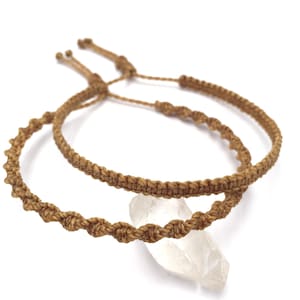 X2 Light Brown Bracelets Woven with Waxed Thread | Casual Flat & Spiral Shape | Water Resistant, Adjustable | Handmade in France | #PS+PP604