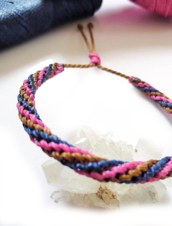 Navy Blue Pink Fuchsia & Brown Friendship Bracelet/wristband