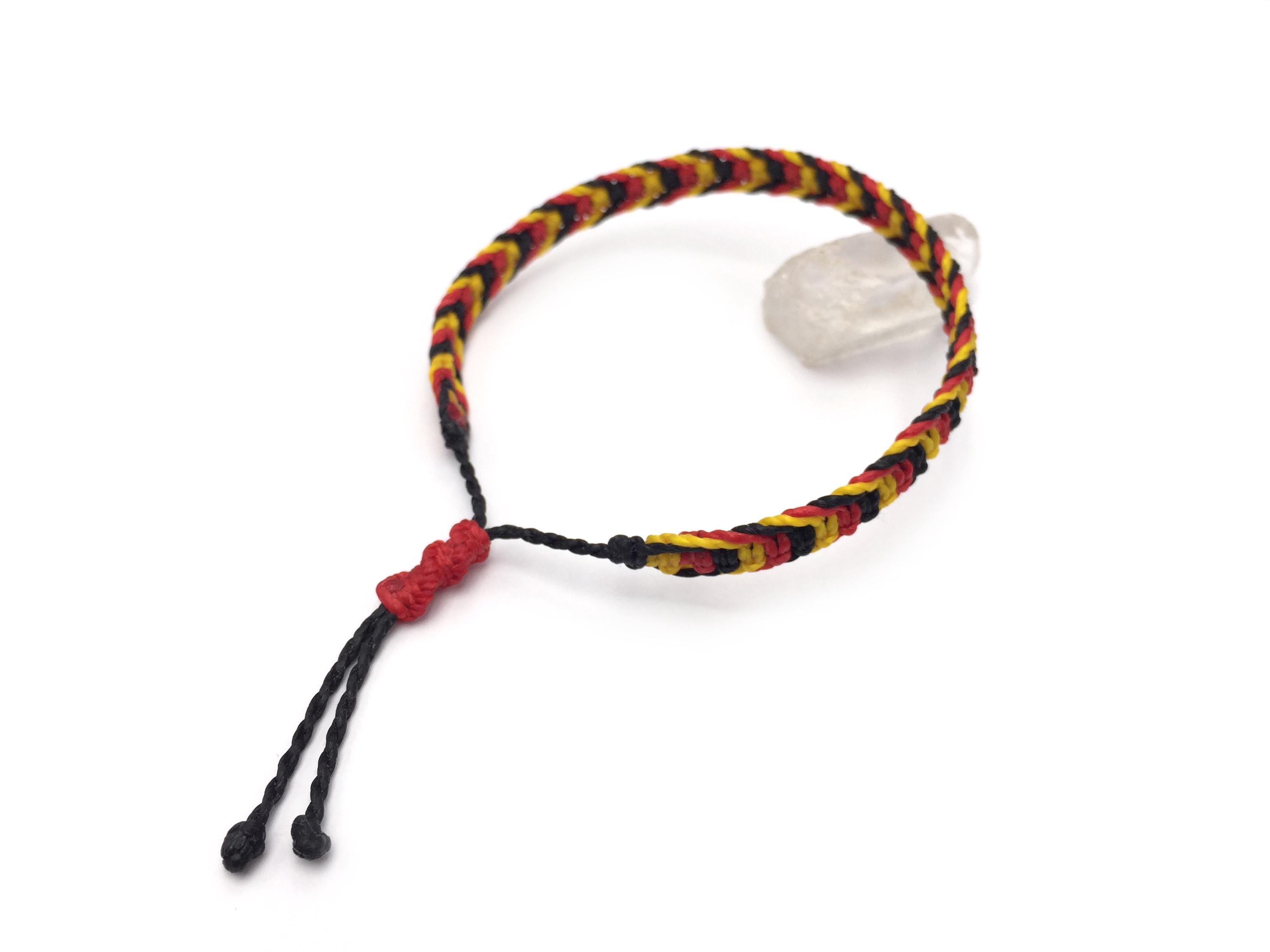 Bracelet Macramé Rouge Et Jaune Ajustable - Fil Ciré Résistant à L'eau - Fait Main En France - Unisexe - 7