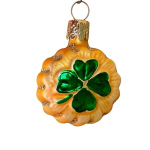 Vintage Hand-Blown Glass Shamrock Clover Ornament With Gold Glitter Accents