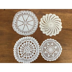 Set Of 4 Vintage Crocheted Cotton Doilies