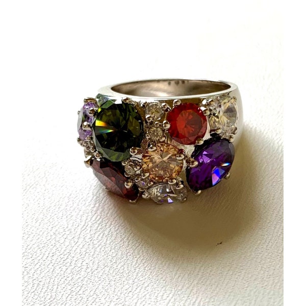 Nataliya V Collister Ring CZ Multi-Stone Cluster  Size 9 1/2