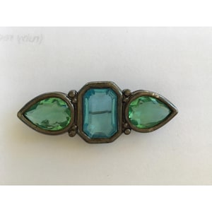Vintage Yves Saint Laurent Crystal Cocktail Brooch With Green & Blue Stones
