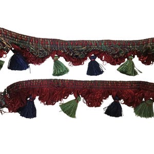 Vintage Multicolor GIMP Tassel Trim 2 3/4" Wide Decorative Yardage Red/Green/Blue