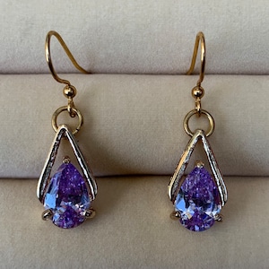 Gold with Amethyst Dangling Earrings