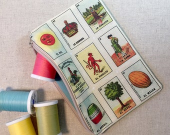 Small Mexican Loteria Zippered Pouch - Ephemera Pencil Case, Make-up Bag, School Pouch, Party Favor