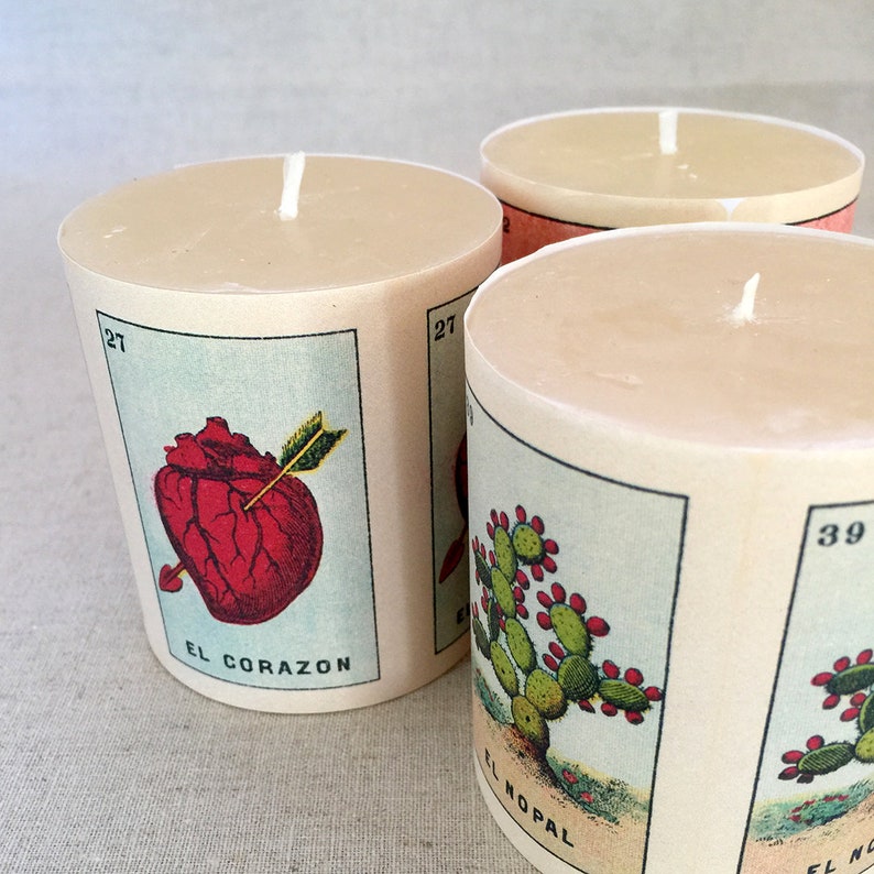 Mexican Loteria Pillar Candles Mexican folk art design Latin Etsy