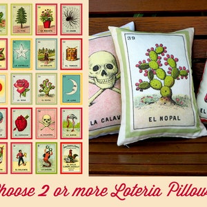 FREE SHIPPING: Choose 2+ Mexican Loteria Pillows - Vintage Day of the Dead, Dia de los Muertos, Mexican Home Decor, Loteria Bedroom