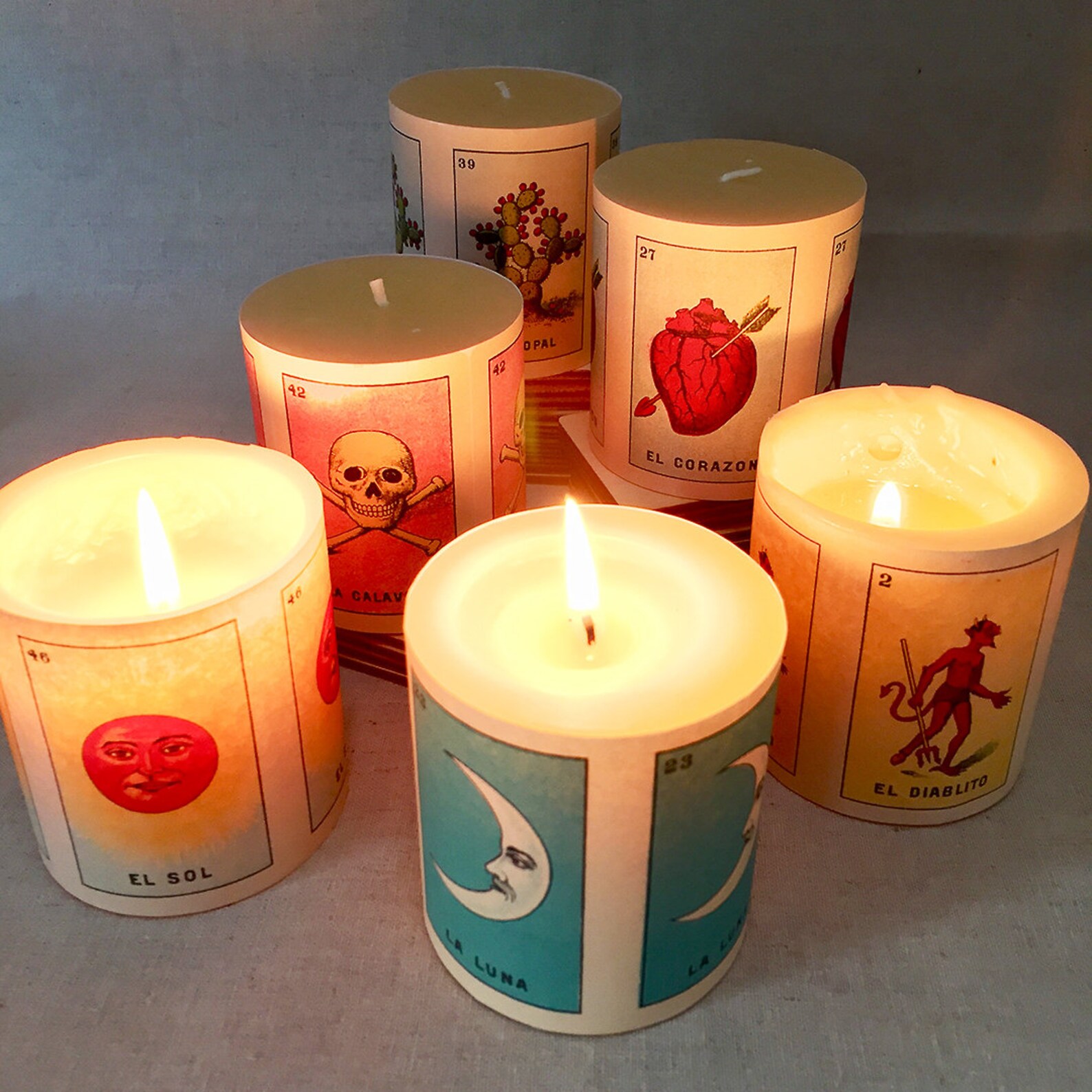 Mexican Loteria Pillar Candles Mexican folk art design Latin Etsy