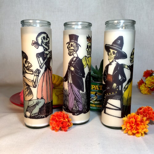 Posada Calavera Couples Glass Prayer Votive Candles Mexican Etsy