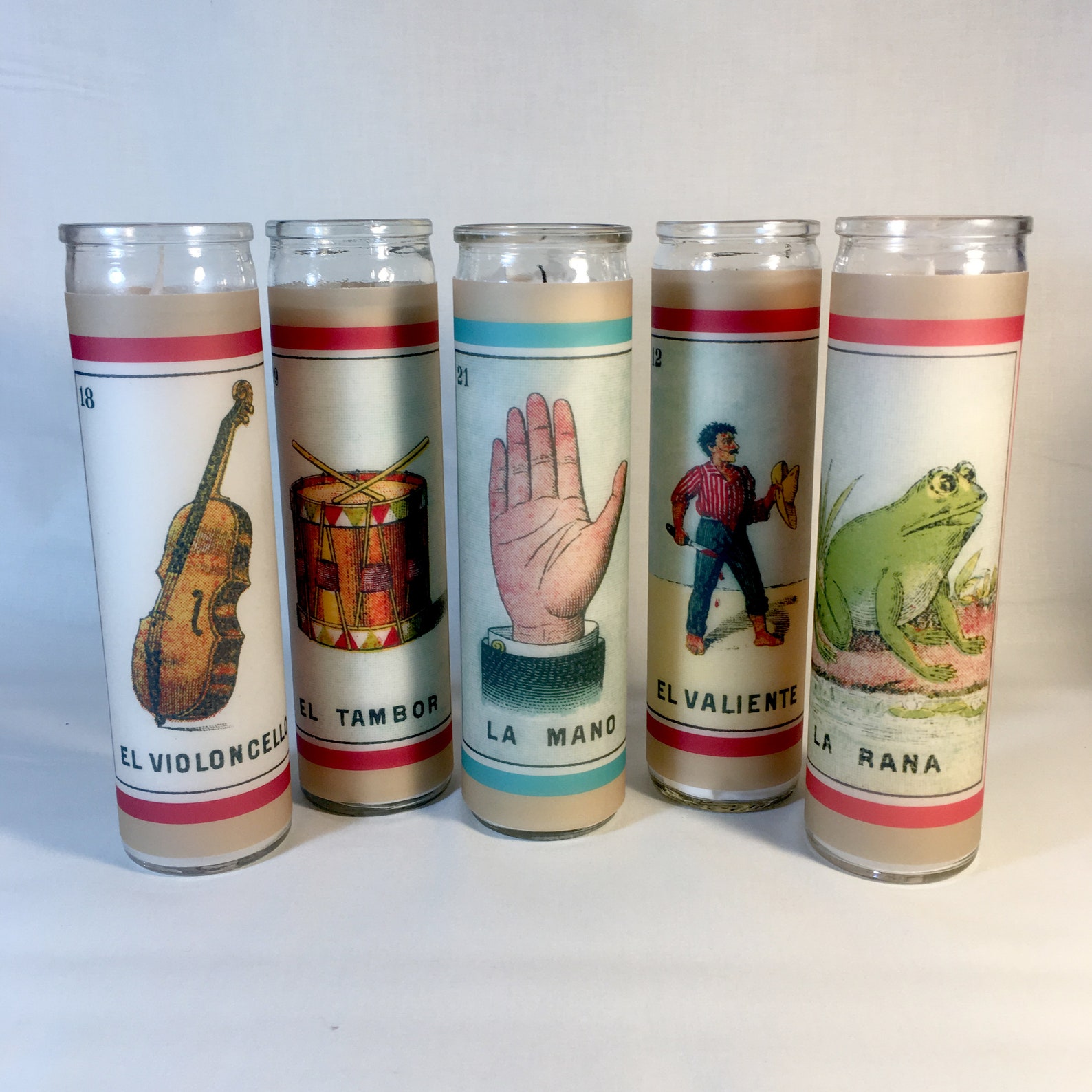 Mexican Loteria Glass Prayer Candles Mexican Folk Art Design Latin