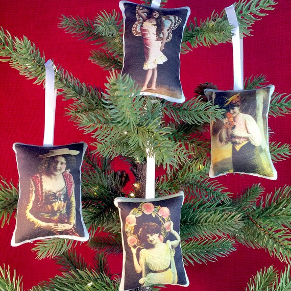 CLEARANCE Sale Vintage Girls Xmas Ornaments , ephemera trading card girls, Antique design ornament, Wedding party favor small gift