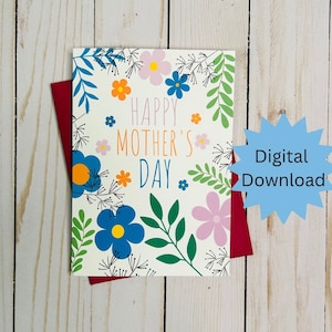 Tarjeta del Día de la Madre, Tarjeta del Día de la Madre Feliz, Tarjeta del Día de la Madre Imprimible, Tarjeta del Día de la Madre con Descarga Digital, Plantilla de Sobre Bonus