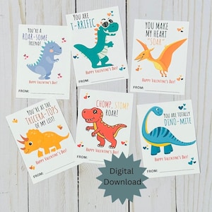 Dinosaurier-Valentinstagskarten, Valentinstagskarten zum Ausdrucken für Kinder, Geschenkanhänger zum Valentinstag, Valentinstag in der Klasse, Bonus-Lehrer-Karte