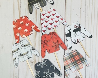 Ugly Sweater Party Cupcake Toppers, Christmas Holiday Decorations