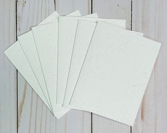 Embossed Leaves Note Card Set in White, Set/6 A2 Size (5.5 x 4.25) with White Envelopes, Blank Mother's Day Gift Set, Blank Leaf Stationery