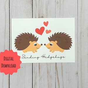 Druckbare Karte für Jubiläumskarte, Senden Hedgehugs, druckbare Geburtstag, Igel Valentinstag Karte, Bonus Umschlag Vorlage