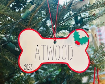 Adorno navideño de hueso de perro personalizado, etiqueta de regalo personalizada para mascotas