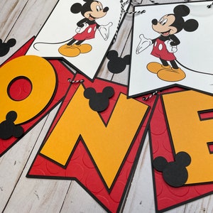 Mickey Mouse Inspired ONE High Chair Banner, Mickey Mouse First Birthday Banner, Disney Mickey Birthday Banner, Custom Birthday Banner