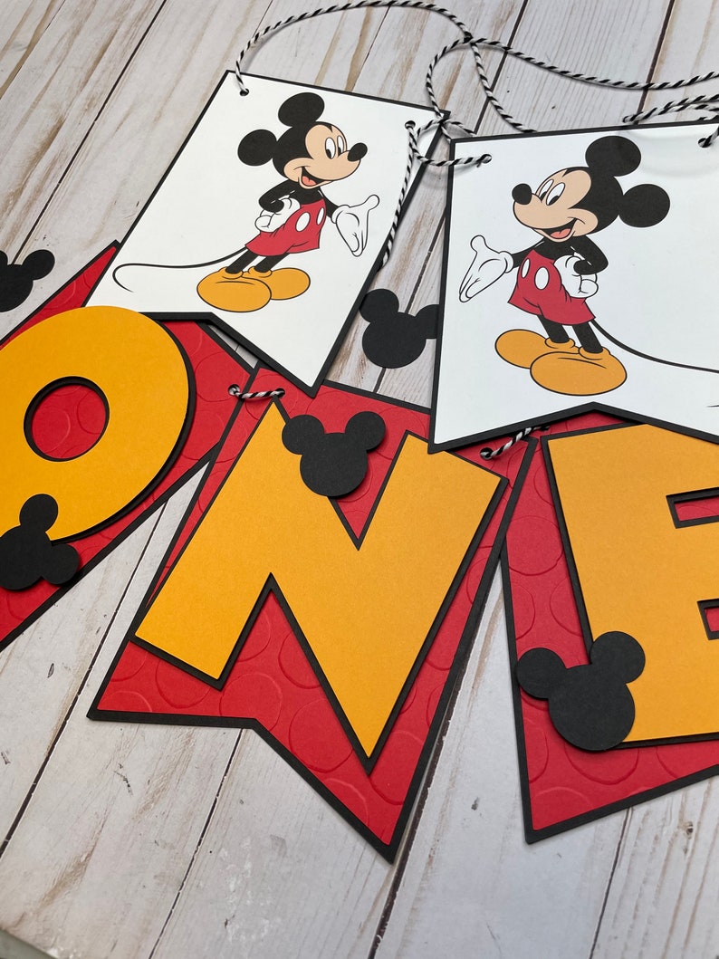 Mickey Mouse Inspired ONE High Chair Banner, Mickey Mouse First Birthday Banner, Disney Mickey Birthday Banner, Custom Birthday Banner