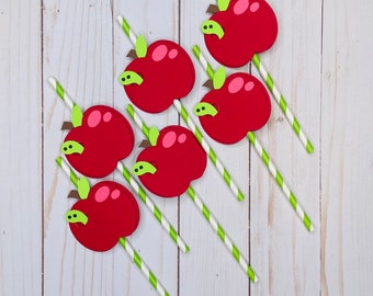 Apple Paper Straws or Cupcake Toppers, Fall Party Decorations
