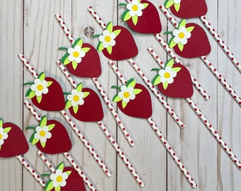 Strawberry Party Paper Straws: Berry Cupcake Toppers