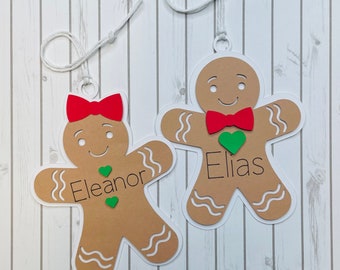 Gingerbread Christmas Ornaments, Paper Gingerbread Holiday Gift Tags, Christmas Gift Tags, Custom Name Ornament, Personalized Paper Ornament