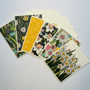 Daffodil Note Card Set, Set of 6, Daffodil Stationery, Handmade Blank Inside Card Set, A2 Size