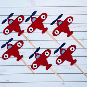 Airplane Cupcake Toppers, Vintage Plane Birthday Cupcake Decor, Airplane Party Decoration, Flight Cupcake Toppers, Airplane Party Decor