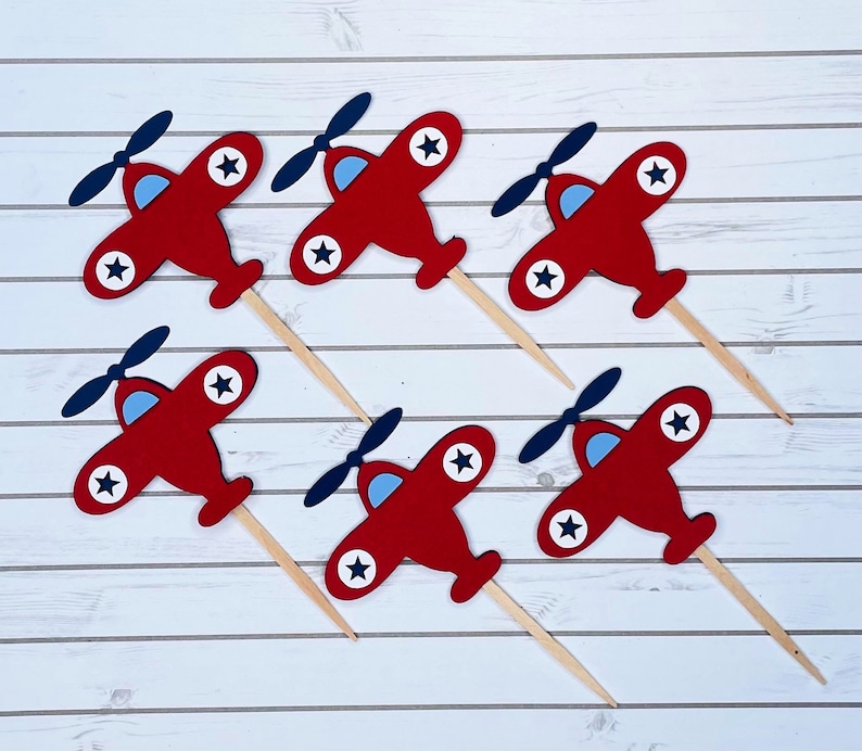 Airplane Cupcake Toppers Vintage Plane Birthday Cupcake Decor Airplane Party Decoration Flight Cupcake Toppers Airplane Party