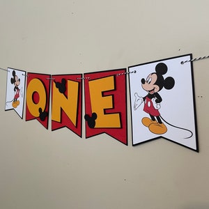 Mickey Mouse Inspired ONE High Chair Banner, Mickey Mouse First Birthday Banner, Disney Mickey Birthday Banner, Custom Birthday Banner