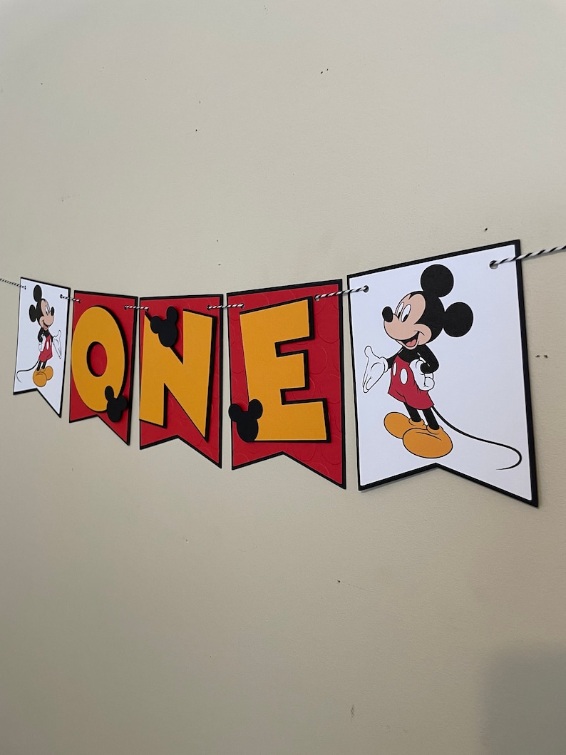Mickey Mouse Inspired ONE High Chair Banner, Mickey Mouse First Birthday Banner, Disney Mickey Birthday Banner, Custom Birthday Banner